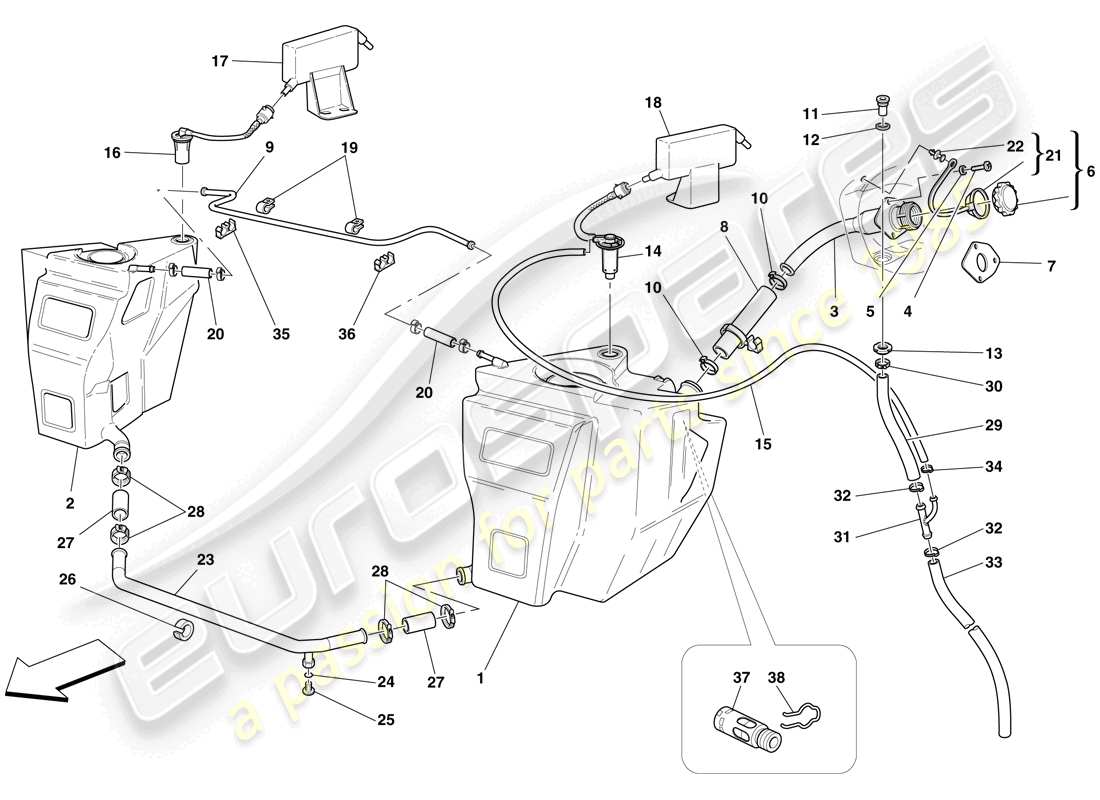 Ferrari F430 Spider (USA) KRAFTSTOFFTANKS UND EINFÜLLHALS Teildiagramm