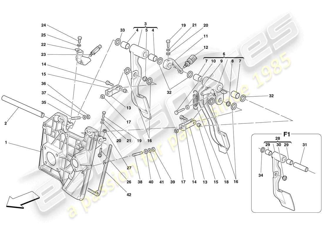 Ferrari F430 Spider (USA) Pedalboard Teildiagramm
