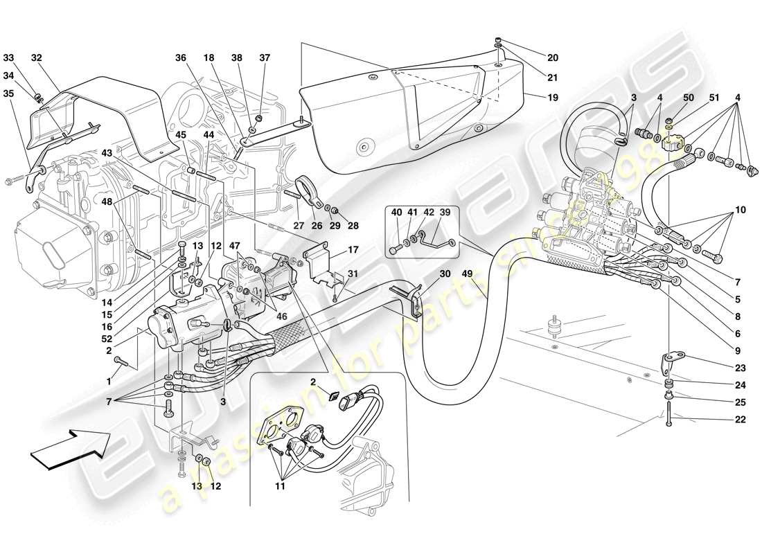 Ferrari F430 Spider (USA) F1 hydraulische Steuerung von Getriebe und Kupplung Teildiagramm