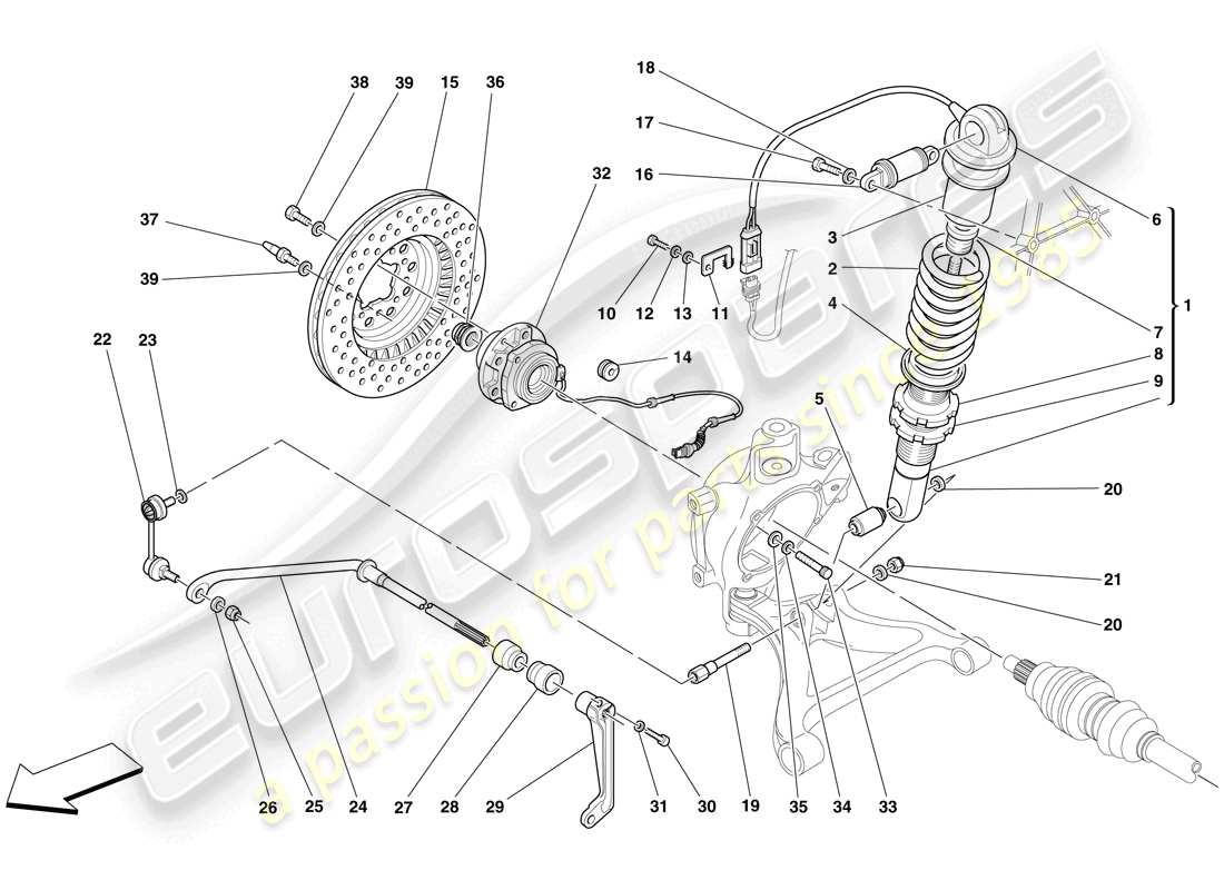 Ferrari F430 Spider (USA) Hinterradaufhängung – Stoßdämpfer und Bremsscheibe Teildiagramm