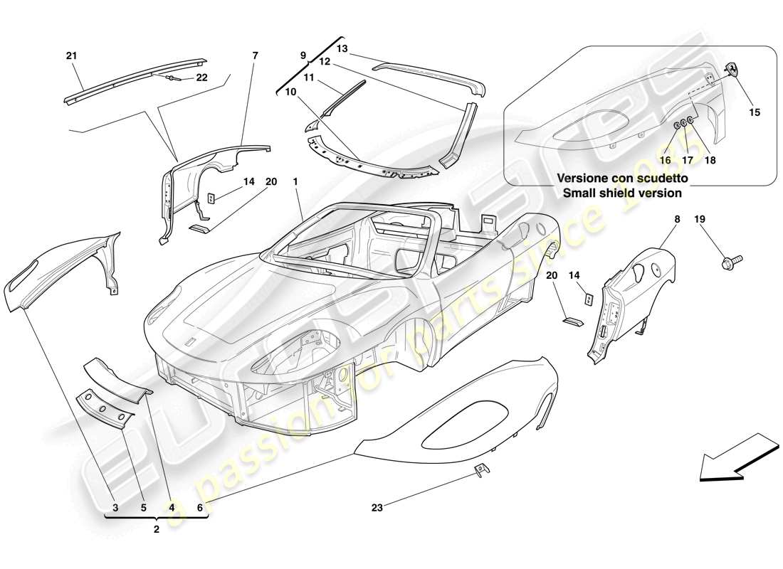 Ferrari F430 Spider (USA) KAROSSERIE – AUSSENVERKLEIDUNG Teildiagramm
