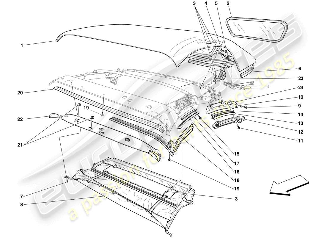 Ferrari F430 Spider (USA) Dachplane – Dichtungen – Leisten Teildiagramm