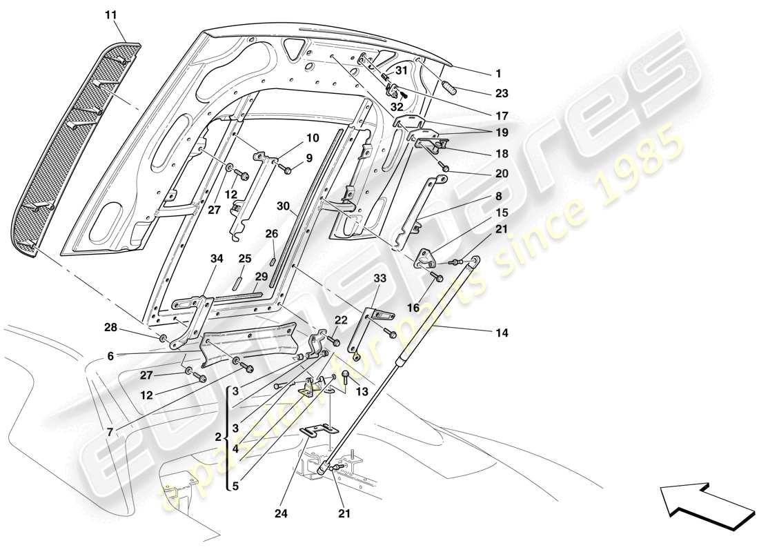 Ferrari F430 Spider (USA) Motorraumdeckel Teildiagramm