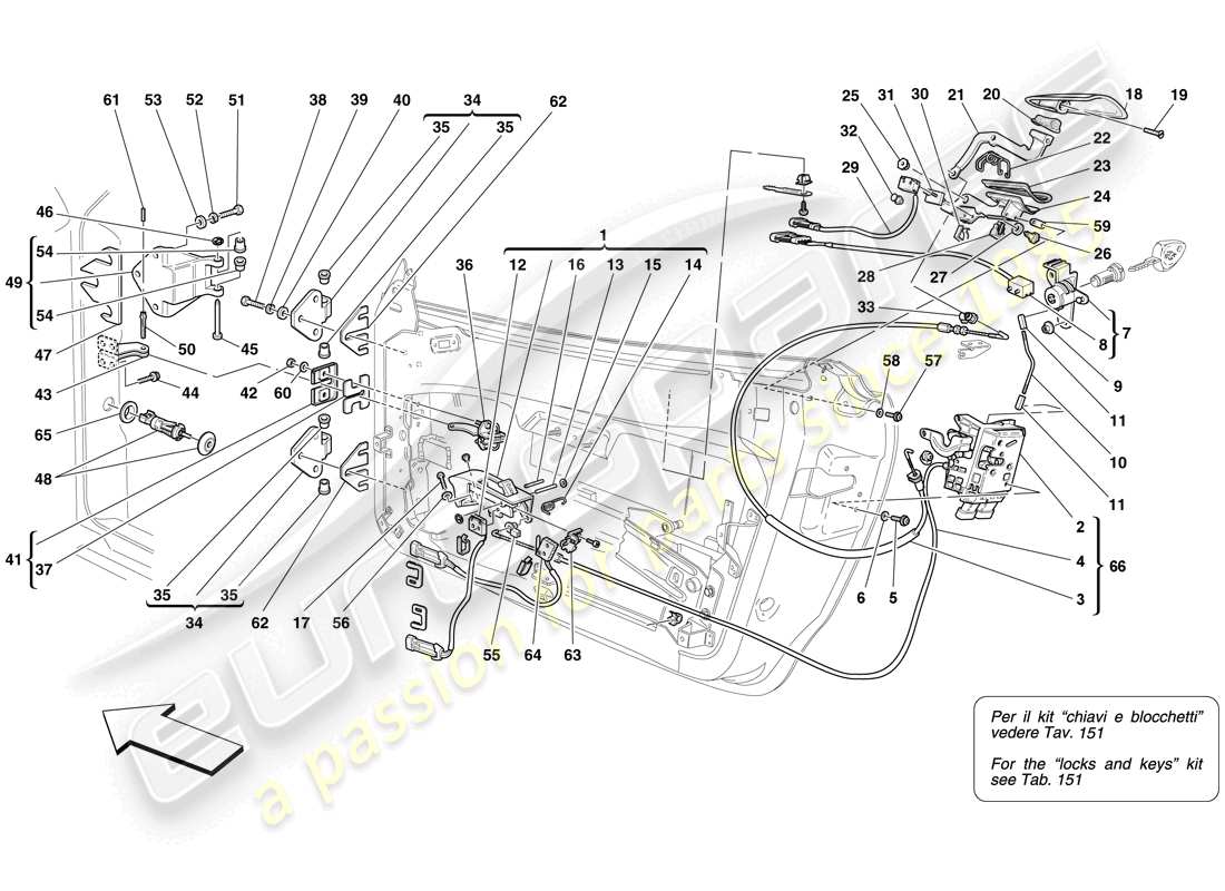 Ferrari F430 Spider (USA) TÜREN – ÖFFNUNGSMECHANISMUS UND SCHARNIERE Teildiagramm