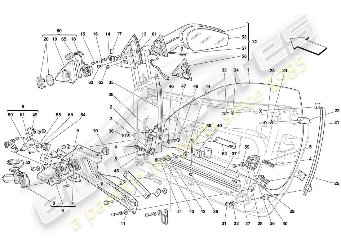 Ferrari F430 Spider (USA) TÜREN – Elektrische Fensterheber und Rückspiegel Teildiagramm