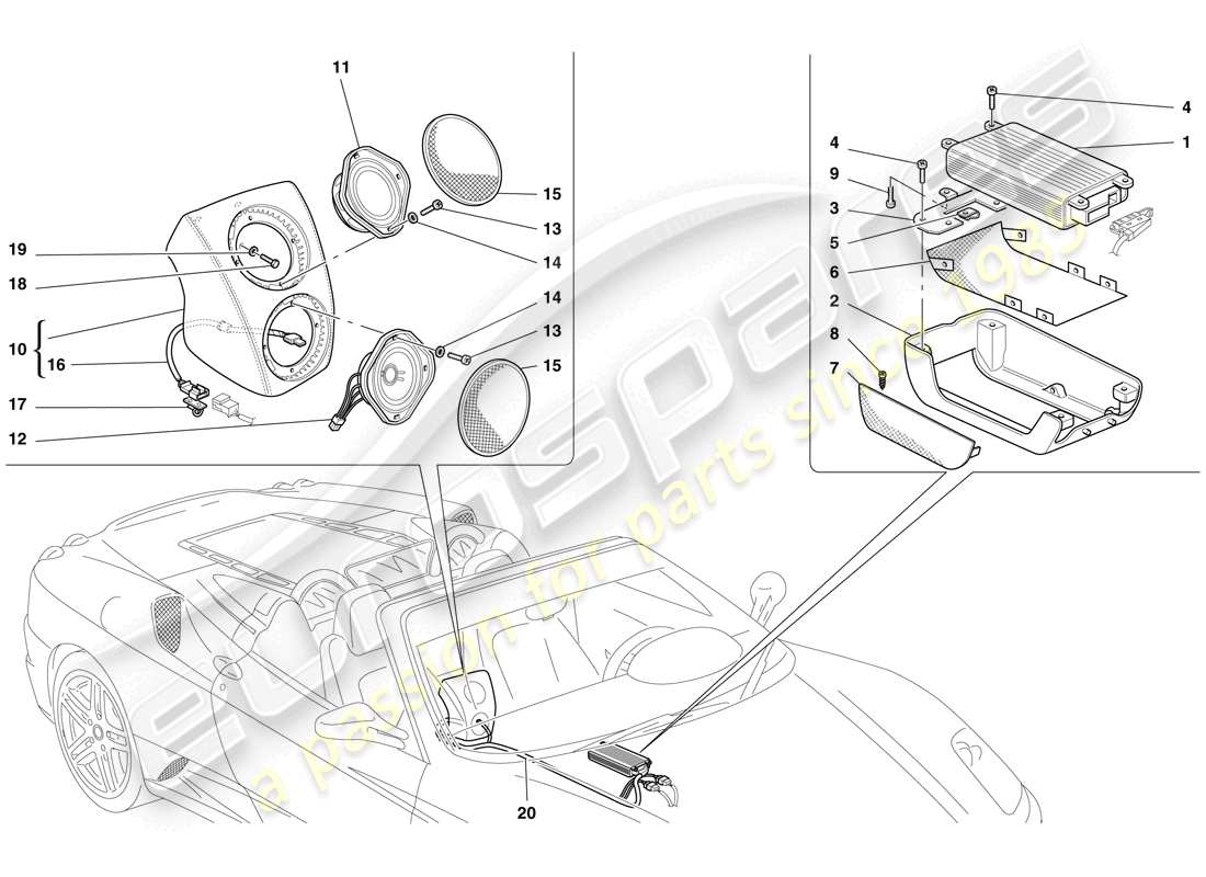 Ferrari F430 Spider (USA) Funkverstärkersystem Teildiagramm