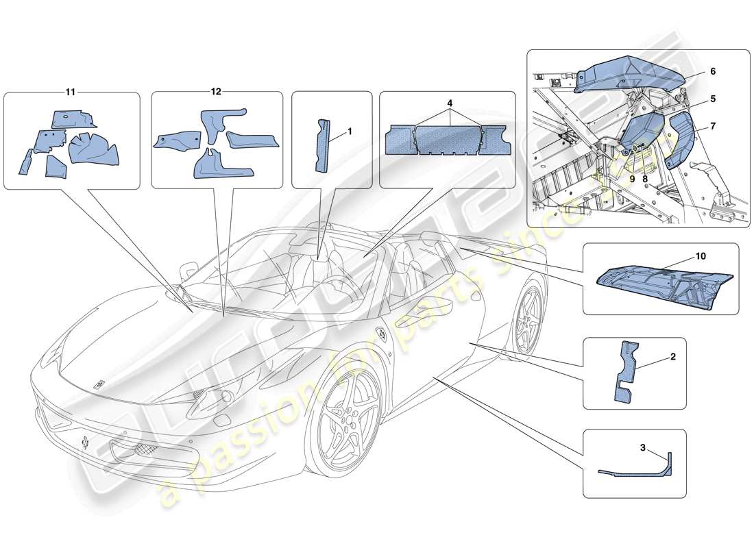 Ferrari 458 Spider (RHD) Isolierung Teilediagramm