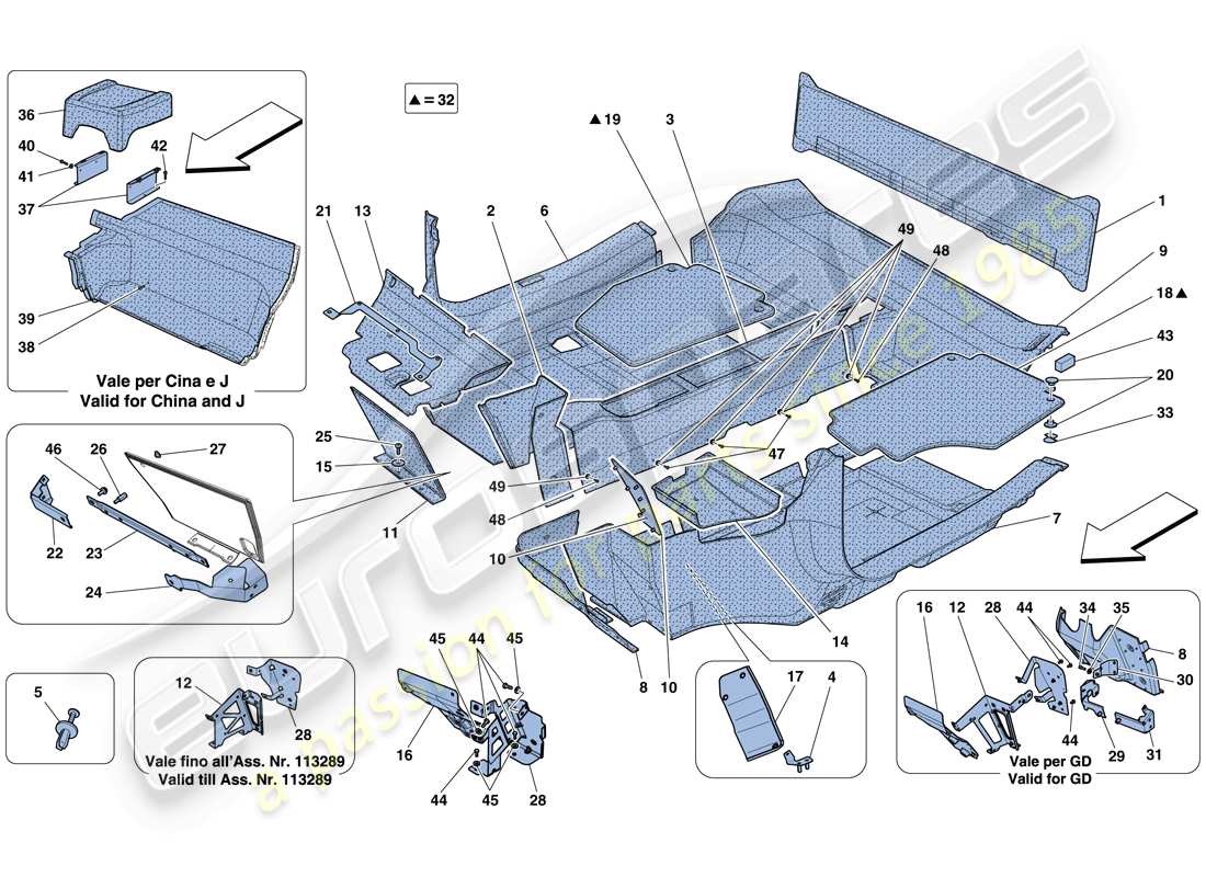 Ferrari 458 Spider (USA) PASSAGIERRAUMMATTEN Teildiagramm