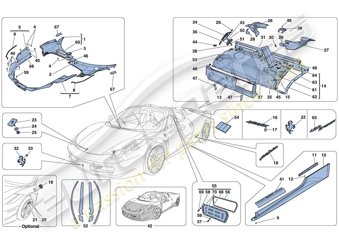 Ferrari 458 Spider (USA) SCHILDE – EXTERNE VERKLEIDUNG Teildiagramm