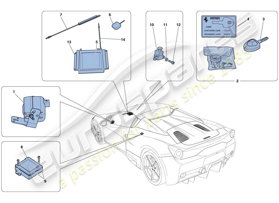 Ferrari 458 Speciale Aperta (RHD) DIEBSTAHLSICHERUNG Teildiagramm