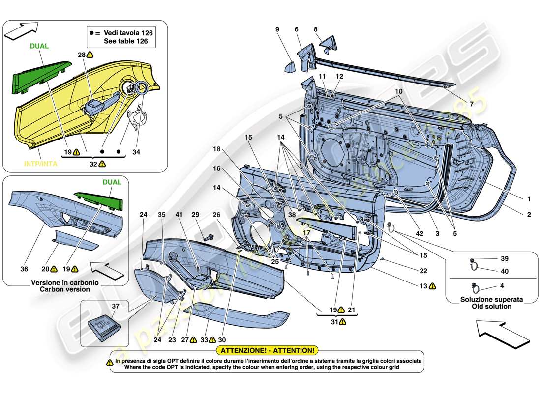 Ferrari 488 GTB (Europa) TÜREN – UNTERKONSTRUKTION UND VERKLEIDUNG Teilediagramm