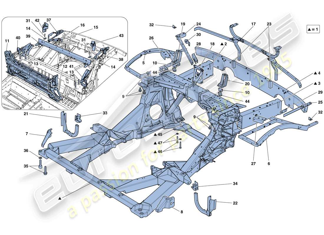 Ferrari 488 Spider (RHD) FAHRGESTELL – STRUKTUR, HINTERE ELEMENTE UND PANEELE Teilediagramm