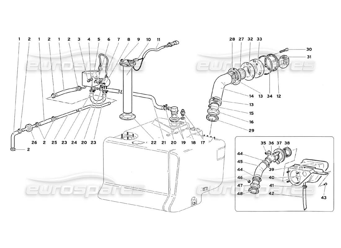 Lamborghini Diablo SV (1999) Kraftstoffsystem (für Fahrzeuge ohne Schnellkraftstoffzufuhr) Teilediagramm