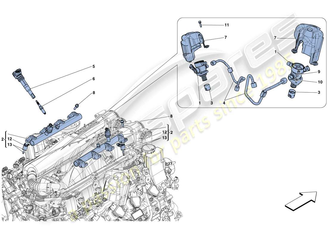 Ferrari GTC4 Lusso T (EUROPA) EINSPRITZUNG – ZÜNDSYSTEM Teilediagramm