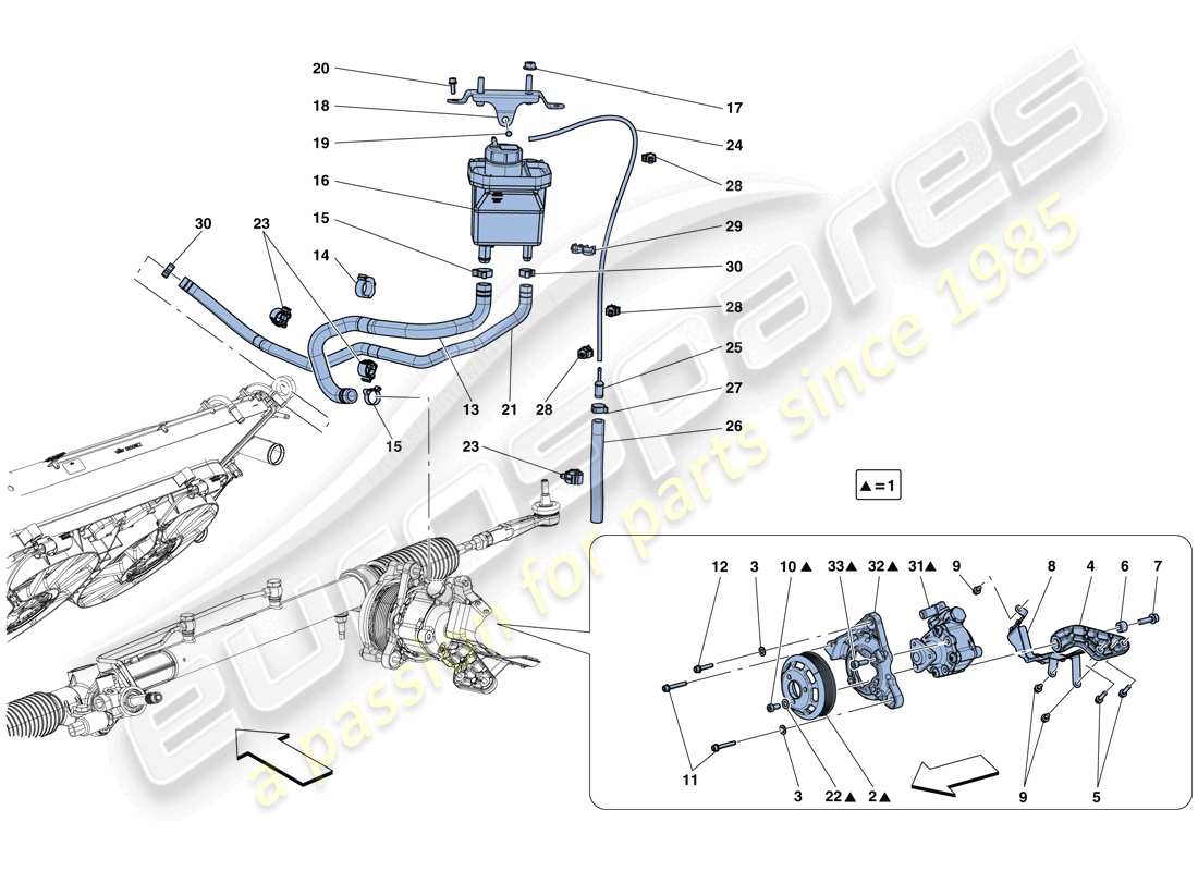 Ferrari GTC4 Lusso T (EUROPA) SERVOLENKPUMPE UND RESERVOIR Teilediagramm