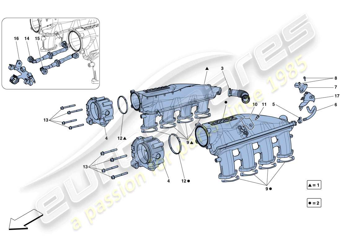 Ferrari GTC4 Lusso T (RHD) Ansaugkrümmer Teildiagramm