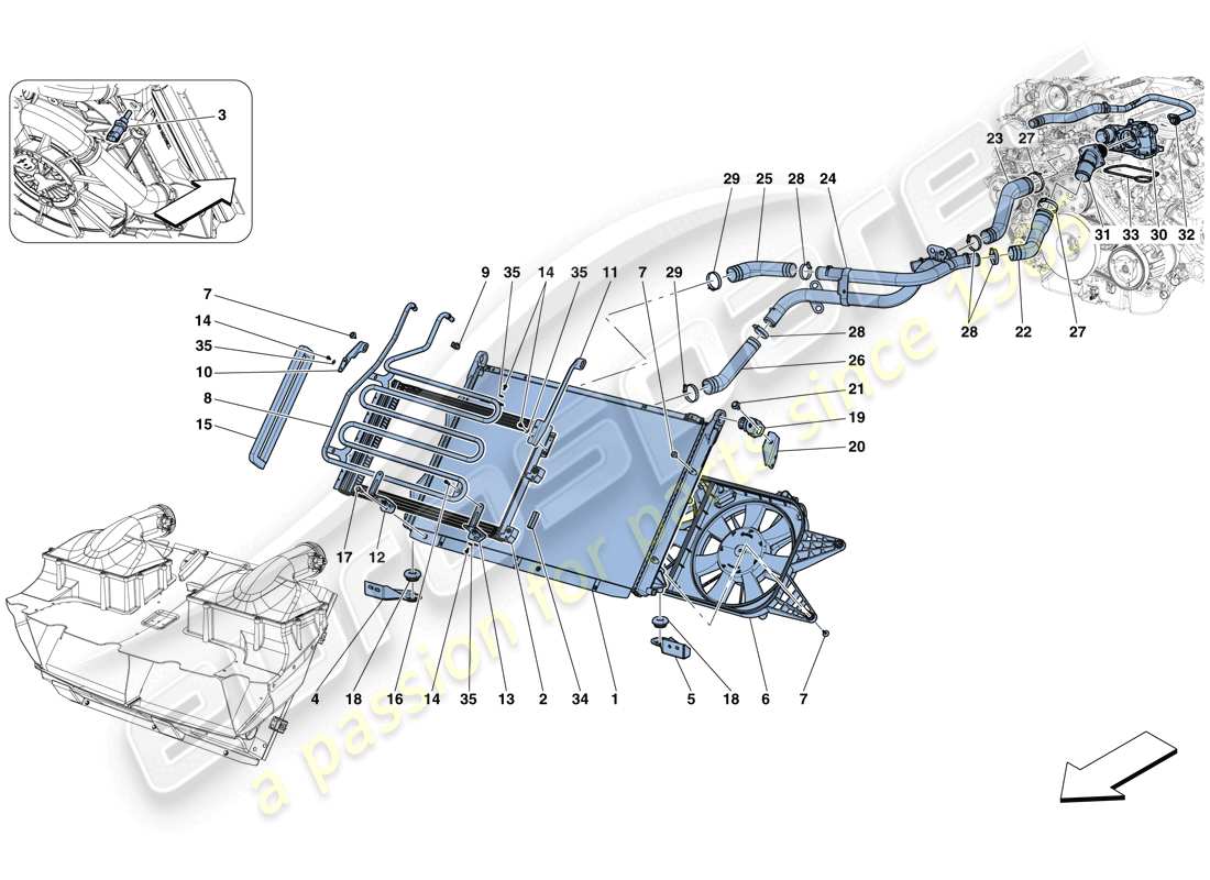 Ferrari GTC4 Lusso T (RHD) KÜHLUNG – HEIZKÖRPER UND LUFTKANÄLE Teildiagramm