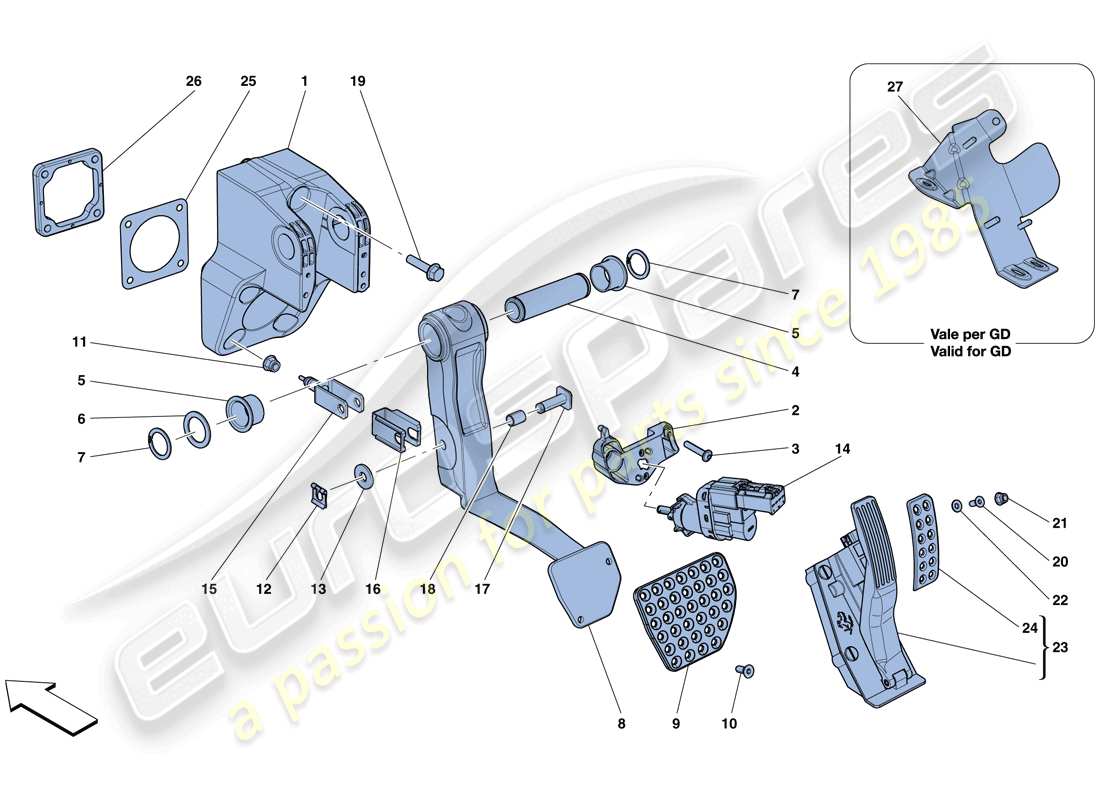 Ferrari GTC4 Lusso T (RHD) Komplette Pedalboard-Baugruppe Teildiagramm