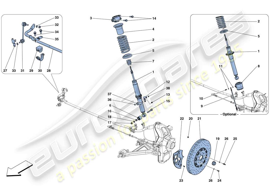 Ferrari GTC4 Lusso T (RHD) Vorderradaufhängung – Stoßdämpfer und Bremsscheibe Teildiagramm