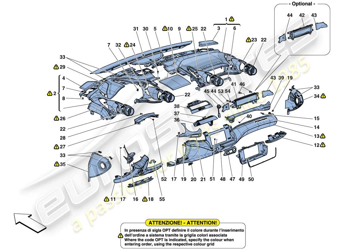 Ferrari GTC4 Lusso T (RHD) Armaturenbrett – Ausstattung Teildiagramm