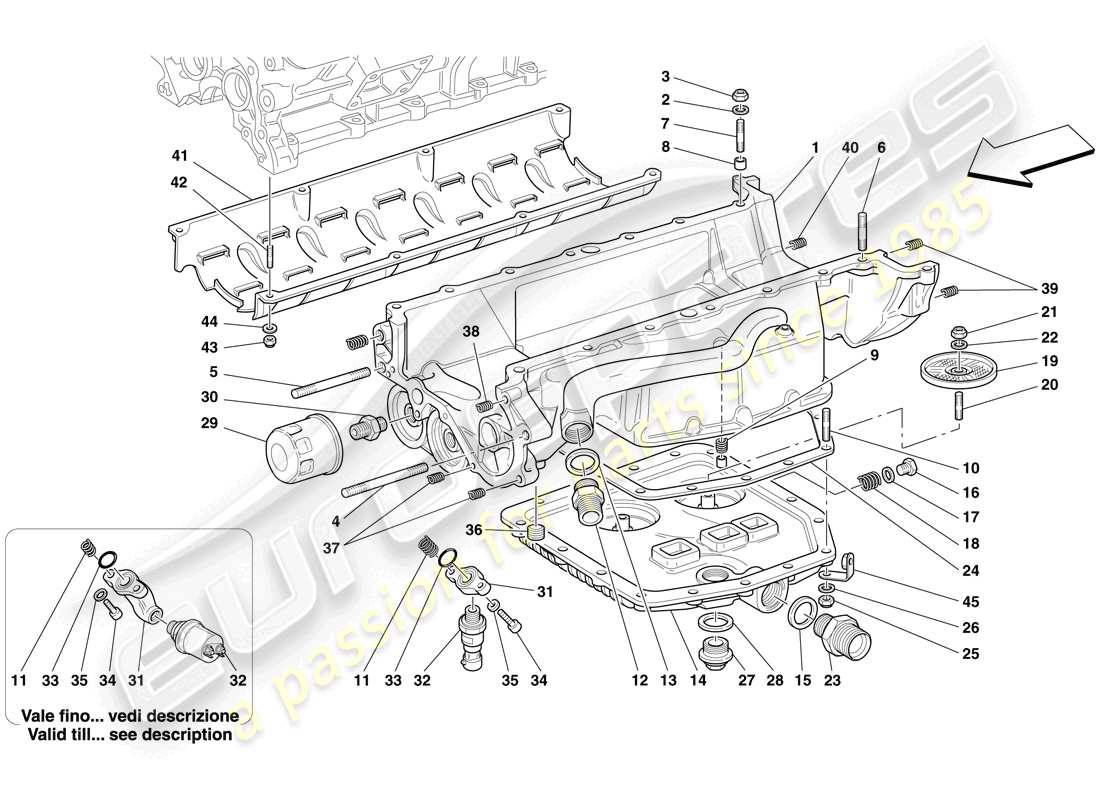 Ferrari 612 Sessanta (USA) Schmierung – Ölwanne und Filter Teilediagramm