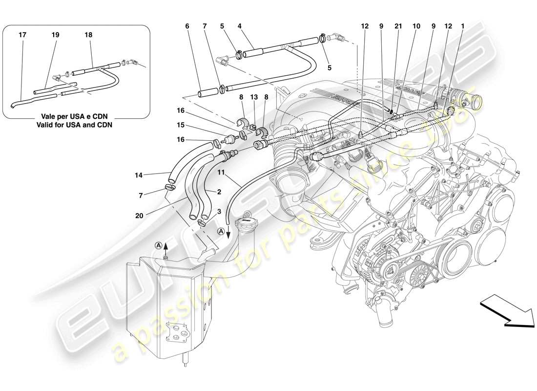 Ferrari 599 GTO (RHD) Blow-by-System Teildiagramm