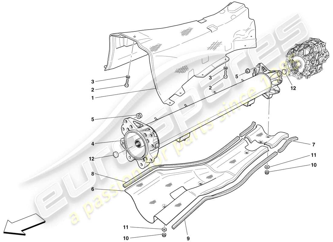 Ferrari 599 GTO (RHD) Motor-/Getriebe-Verbindungsrohr und Isolierung Teildiagramm