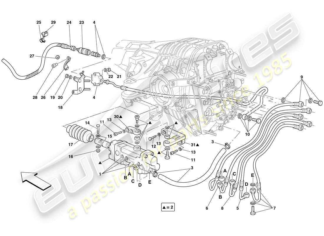 Ferrari 599 GTO (RHD) F1 Kupplungshydrauliksteuerung Teildiagramm