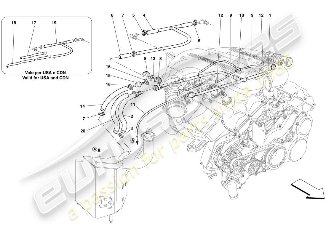 Ferrari 599 SA Aperta (USA) Blow-by-System Teildiagramm