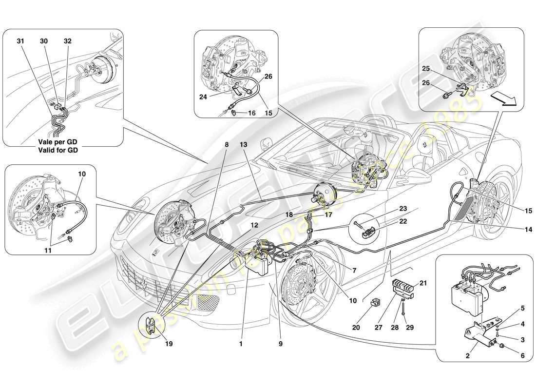 Ferrari 599 SA Aperta (USA) Bremssystem Teildiagramm