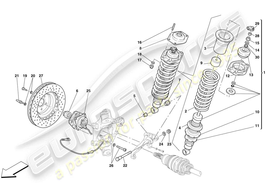 Ferrari 599 SA Aperta (USA) Hinterradaufhängung – Stoßdämpfer und Bremsscheibe Teildiagramm