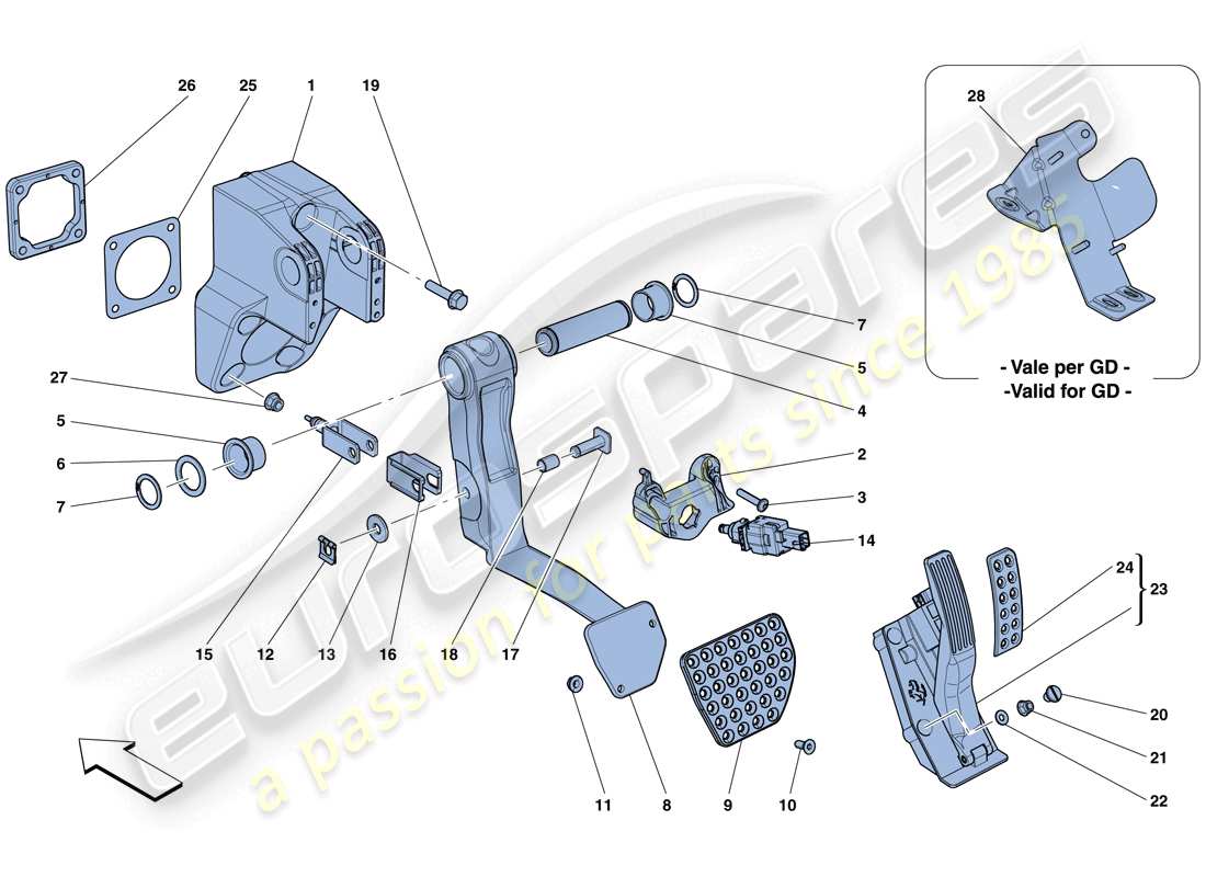Ferrari F12 TDF (Europa) Komplette Pedalboard-Baugruppe Teilediagramm