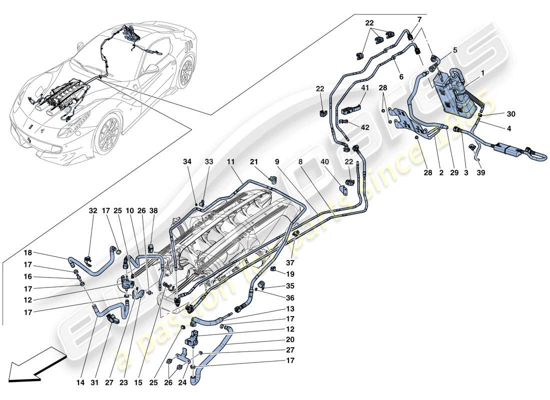 Ferrari F12 TDF (RHD) KONTROLLSYSTEM FÜR VERDAMPFUNGSEMISSIONEN Teilediagramm