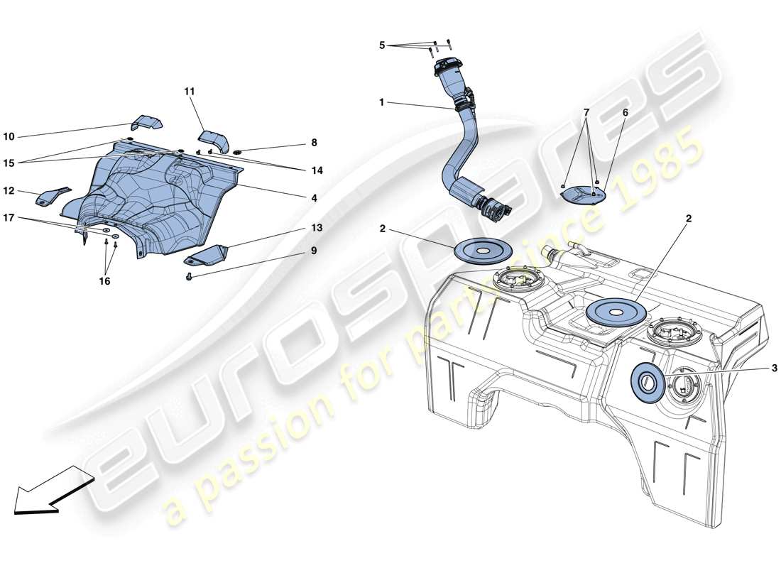 Ferrari 812 Superfast (Europa) KRAFTSTOFFTANK UND EINFÜLLHALS Teildiagramm