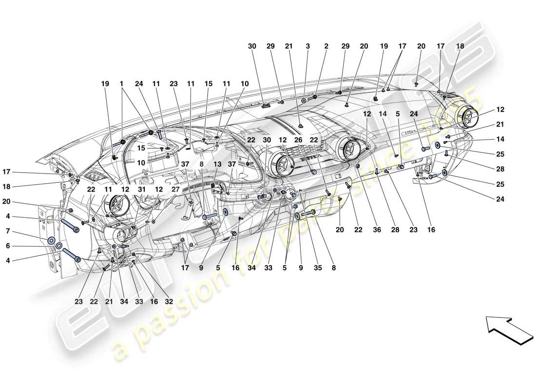 Ferrari 812 Superfast (Europa) ARMATURENBRETTBEFESTIGUNGEN Teildiagramm