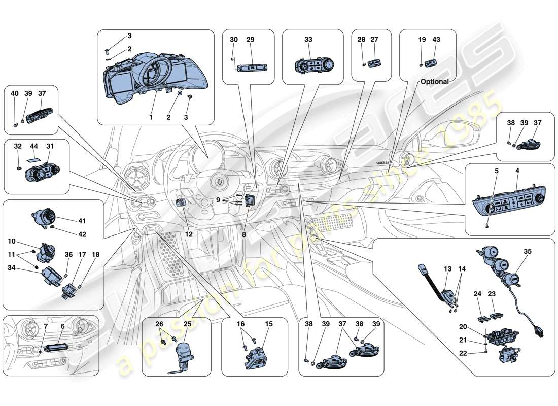 Ferrari 812 Superfast (Europa) Armaturenbrett und Tunnelinstrumente Teildiagramm