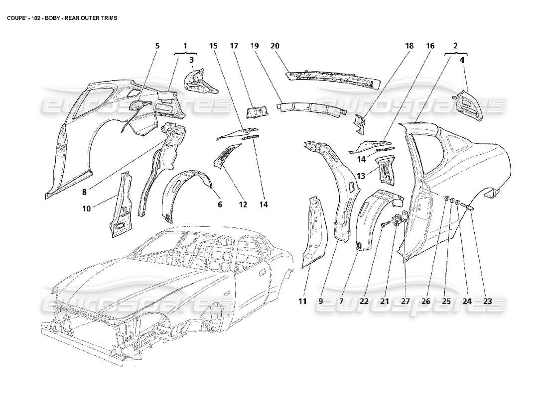 Maserati 4200 Coupé (2002) Karosserie-Heckaußenverkleidungen Teilediagramm