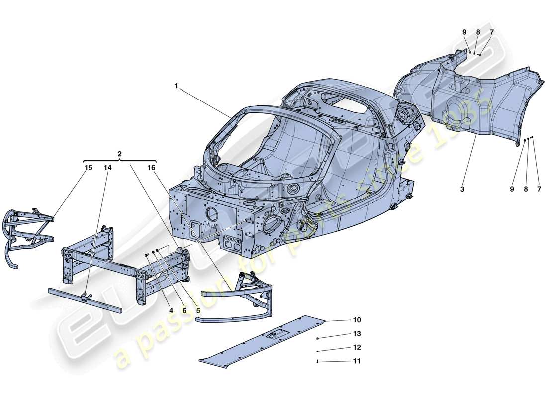 Ferrari LaFerrari Aperta (USA) MONOCOQUE-WANNE – VORDERES SUBCHASSIS – ZENTRALER FLACHER UNTERBODEN Teildiagramm