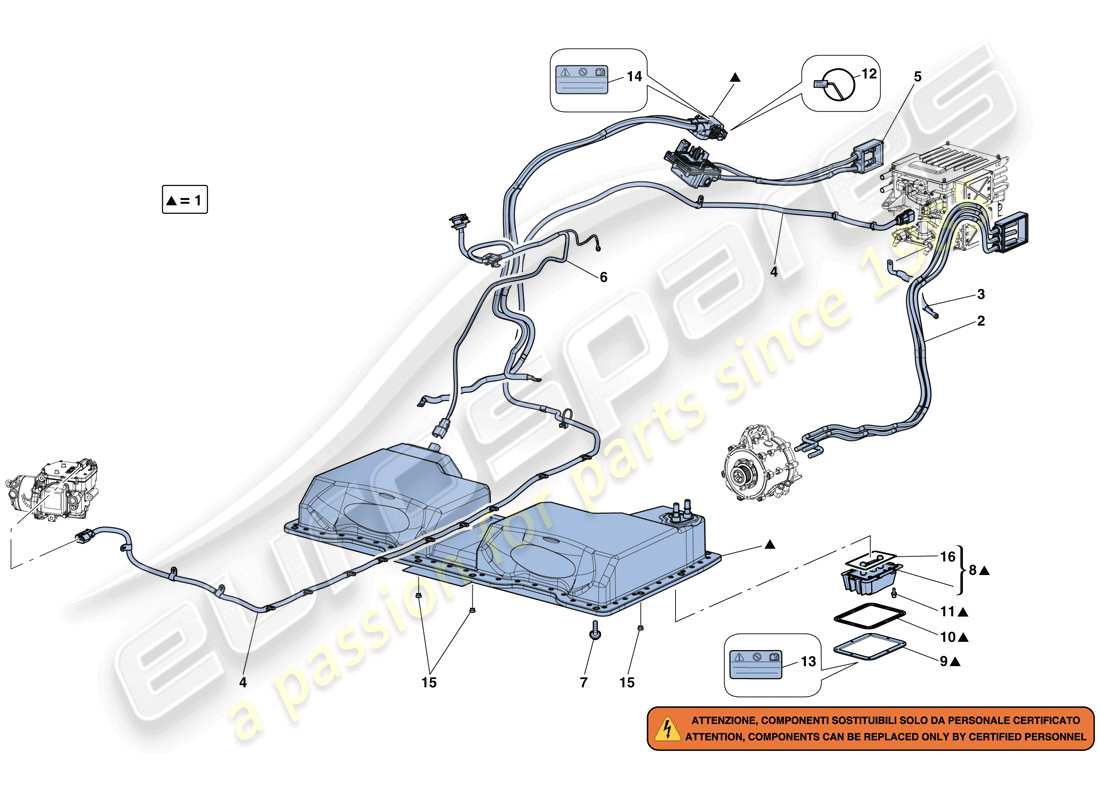 Ferrari LaFerrari Aperta (USA) HV-Batterie und Kabelbäume Teildiagramm