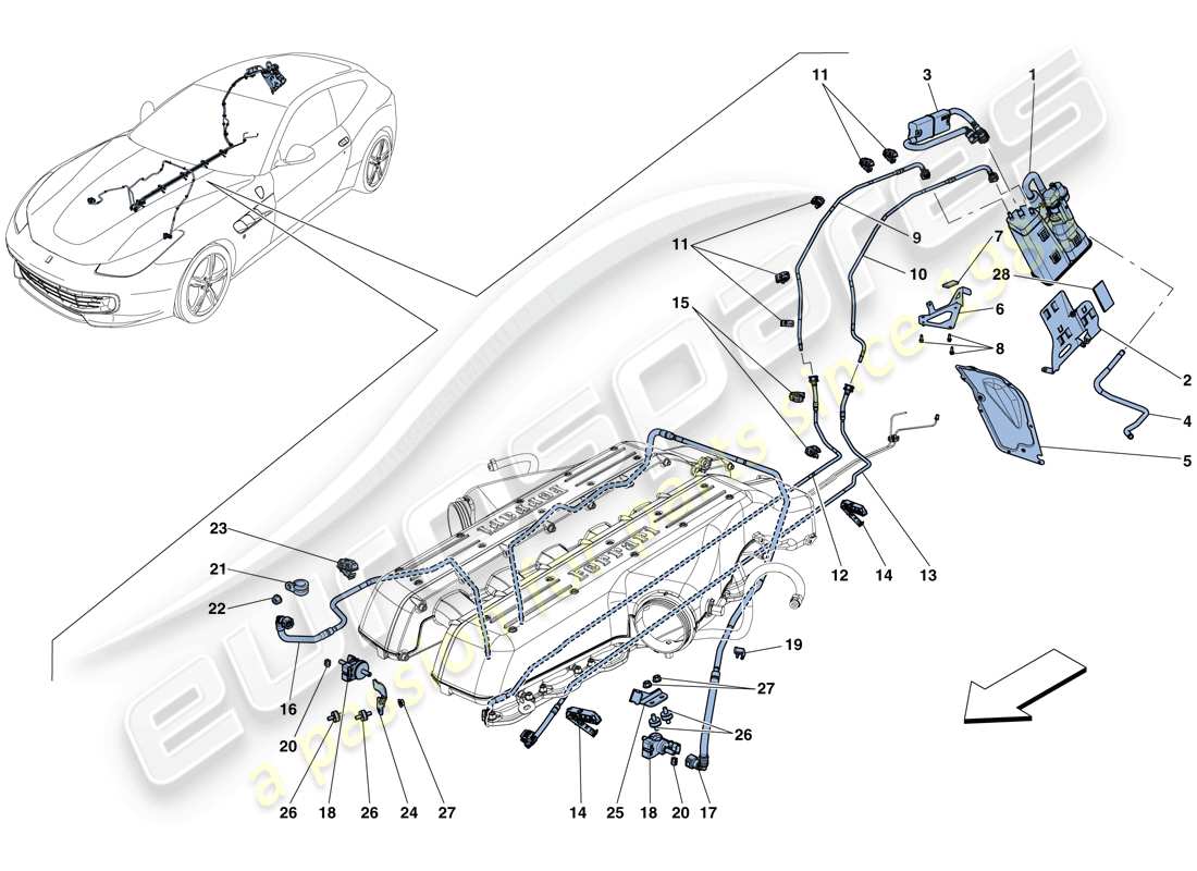 Ferrari GTC4 Lusso (RHD) KONTROLLSYSTEM FÜR VERDAMPFUNGSEMISSIONEN Teildiagramm