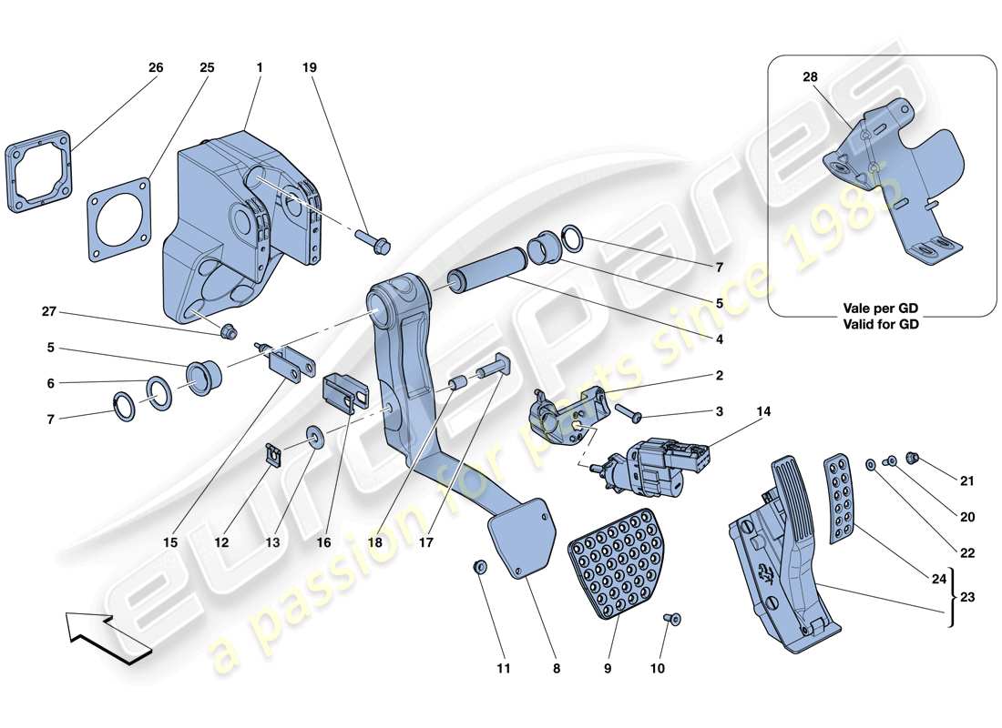 Ferrari GTC4 Lusso (RHD) Komplette Pedalboard-Baugruppe Teildiagramm