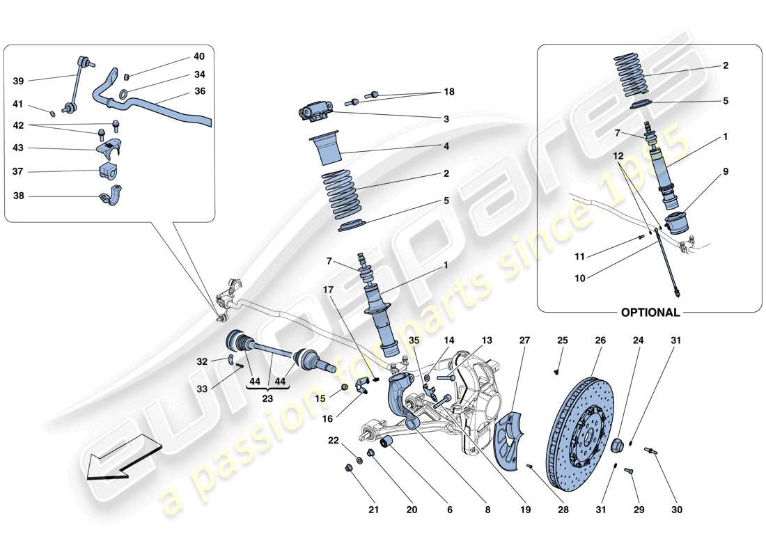 Ferrari GTC4 Lusso (RHD) Vorderradaufhängung – Stoßdämpfer und Bremsscheibe Teildiagramm