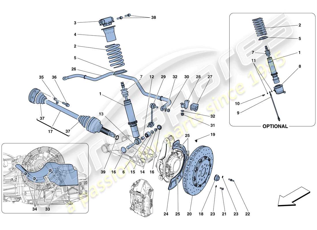 Ferrari GTC4 Lusso (RHD) Hinterradaufhängung – Stoßdämpfer und Bremsscheibe Teildiagramm