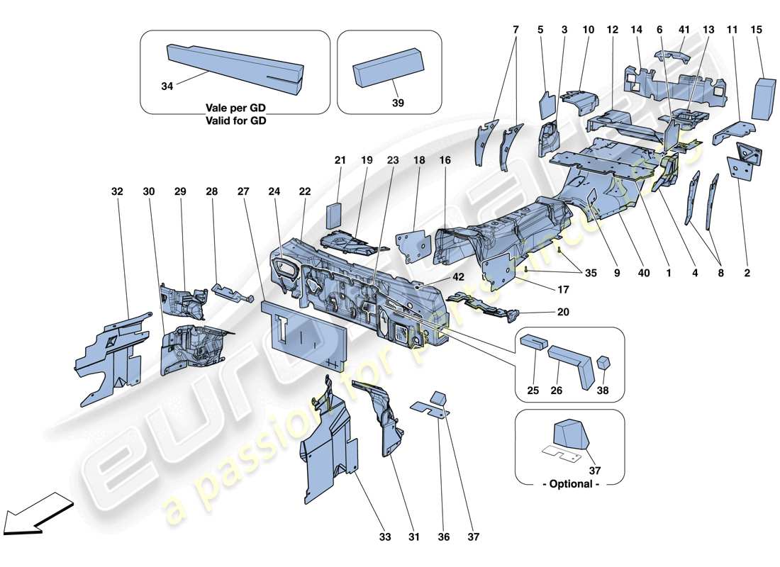 Ferrari GTC4 Lusso (RHD) Isolierung Teildiagramm