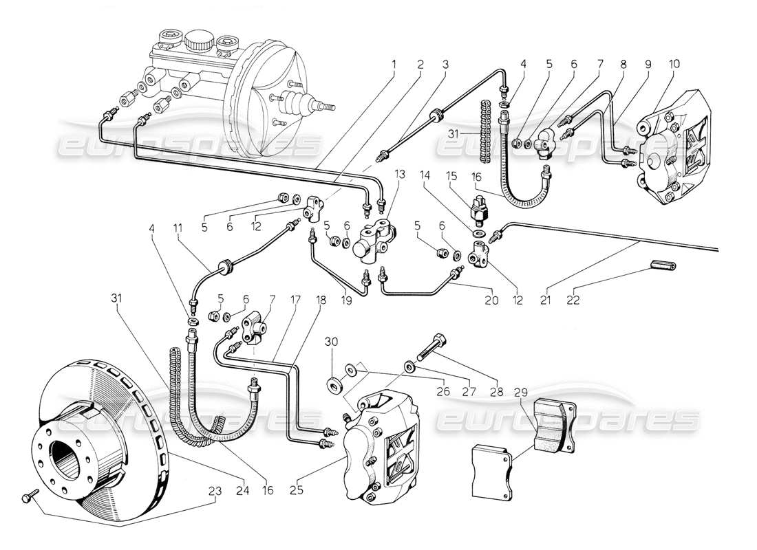 Lamborghini Jalpa 3.5 (1984) Vorderradbremsen Teilediagramm