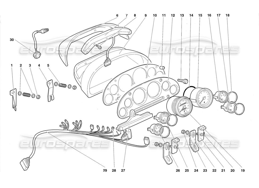 Lamborghini Diablo Roadster (1998) Armaturenbrett-Instrumente Teilediagramm