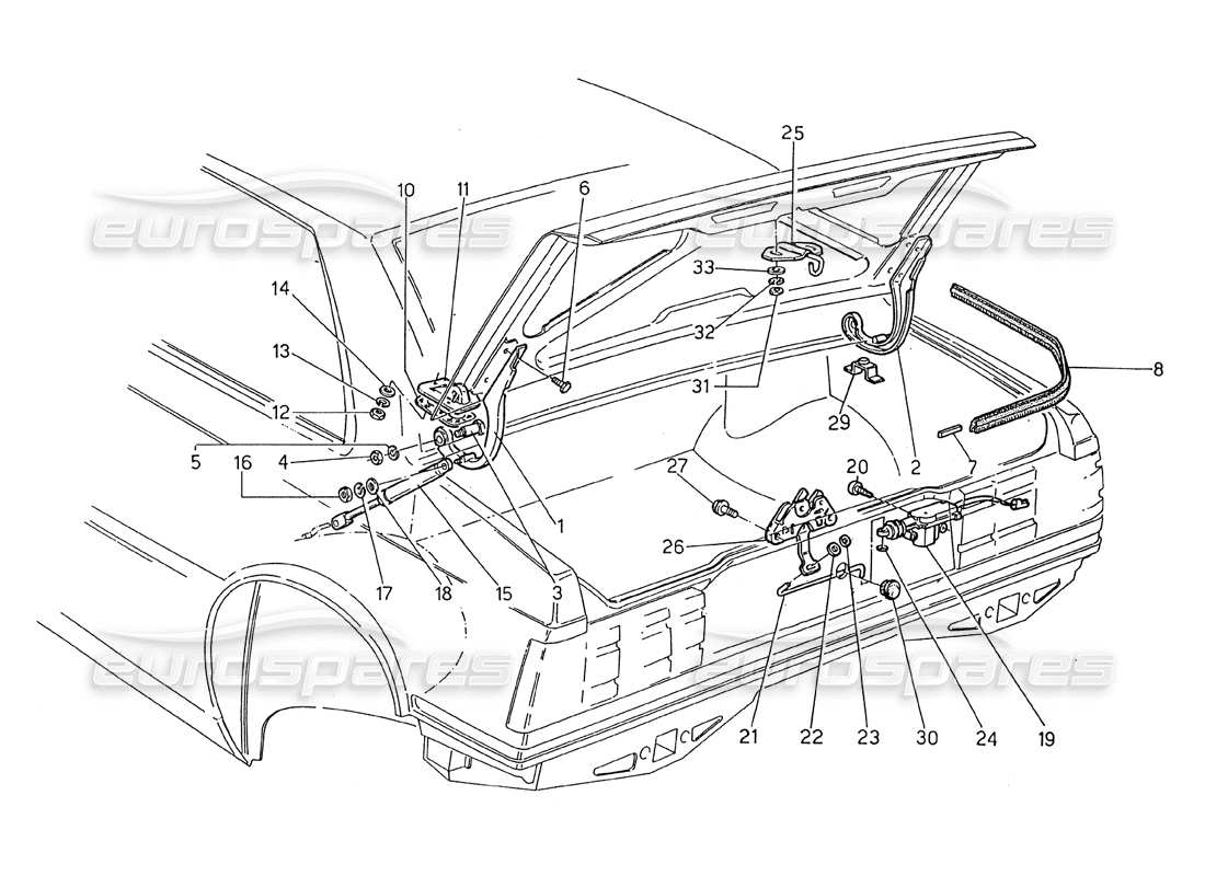 Maserati 2.24v Kofferraumdeckel: Scharniere zur Freigabe des Kofferraumdeckels Teilediagramm