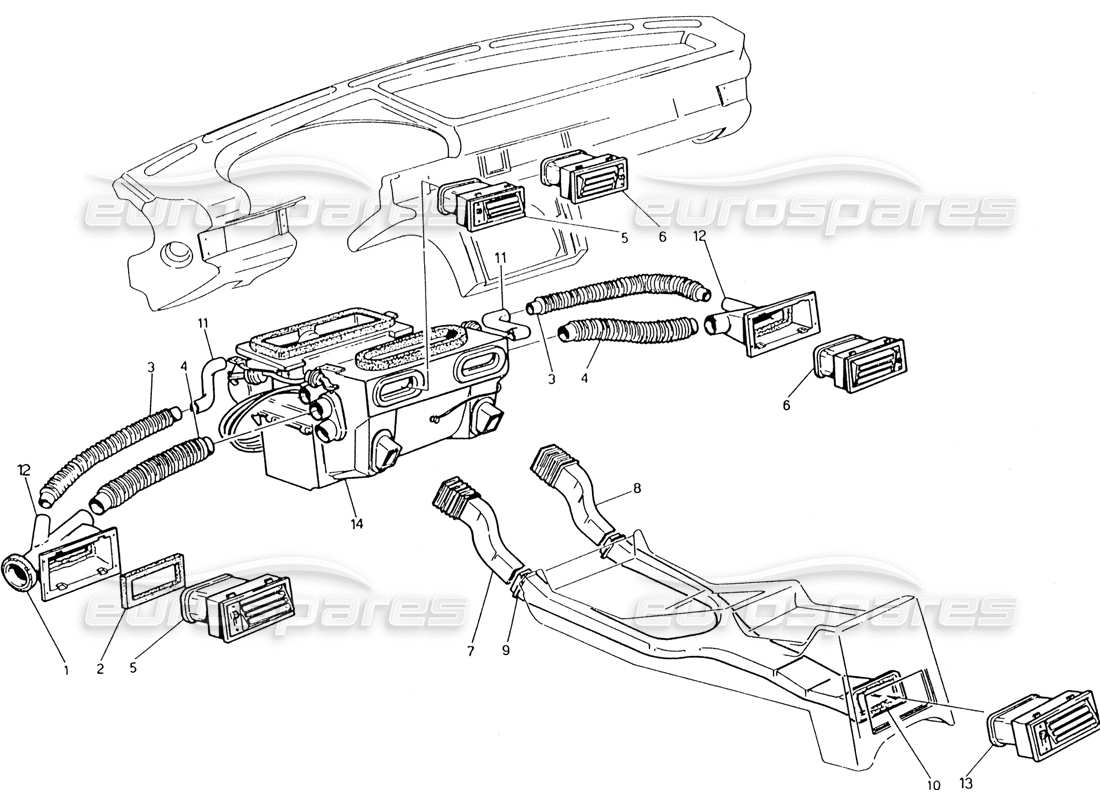 Maserati 222 / 222E Biturbo Belüftung Teilediagramm