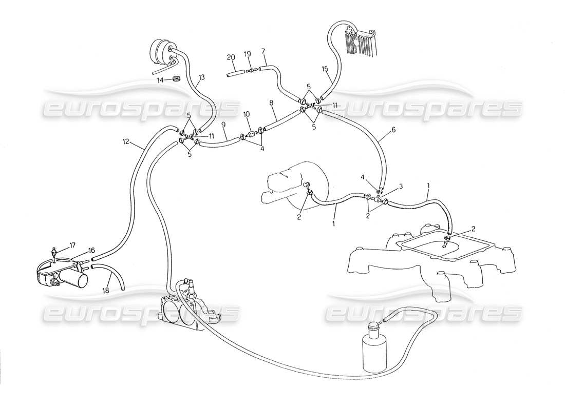 Maserati Karif 2.8 Verdampfungssystem (Rechtslenkung mit Lambdafühler) Teildiagramm