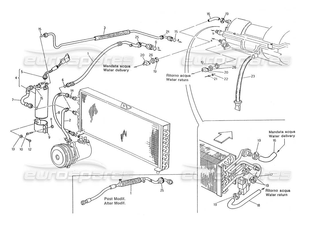 Maserati Karif 2.8 Klimaanlage, linke Lenkung (nach Modifikation), Teildiagramm
